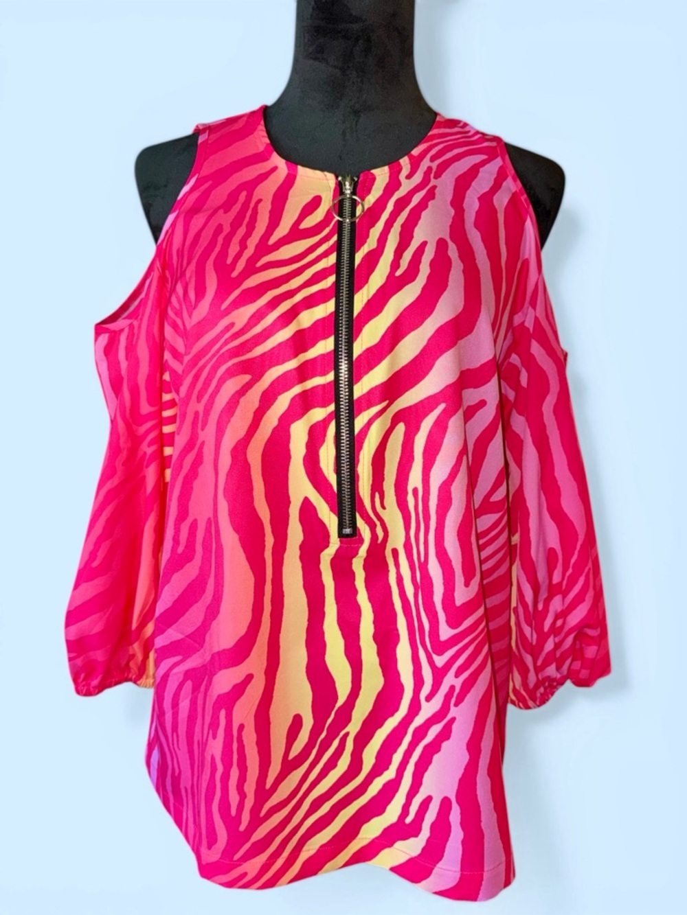 CHICME Neon Cold-Shoulder Zebra Print Blouse, Size Small oversized, NWOT